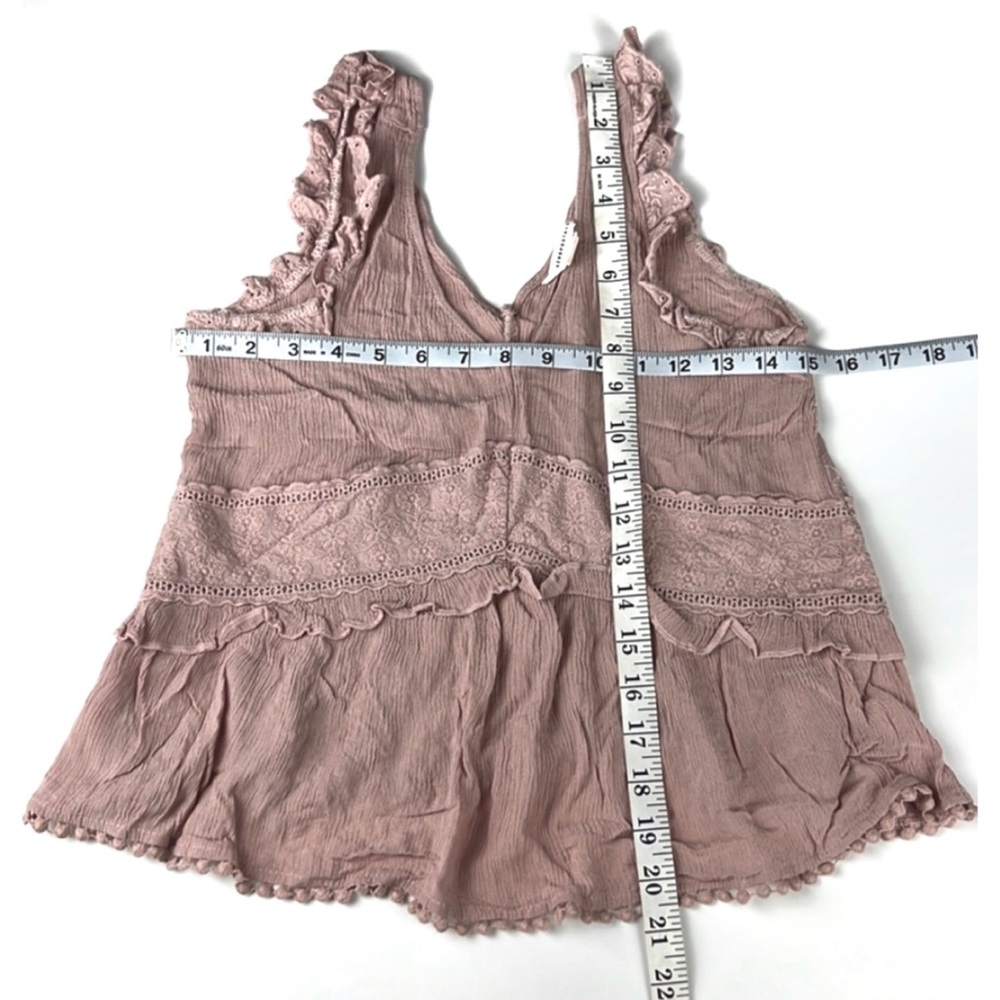 Aeropostale Eyelet Trim V-Neck Rose Pink Floral Ruffle Tank Top Sz: S - Picture 6 of 9